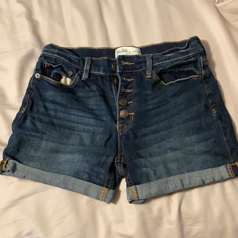 Mid rise midi shorts.